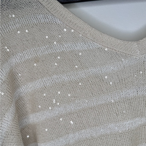 Brunello Cucinelli Beige Knit Striped Sequin Sweater - Picture 4 of 6